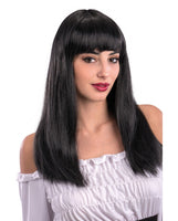 2568 Black straight long wig w/fringe