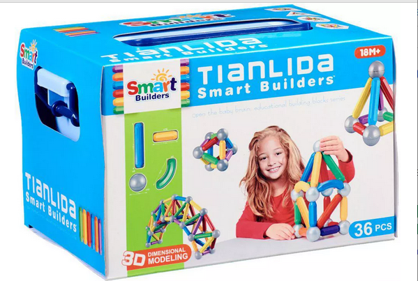 912068 Smart Builders 3D Magnetic Building Blocks for Kids - 36 Pieces